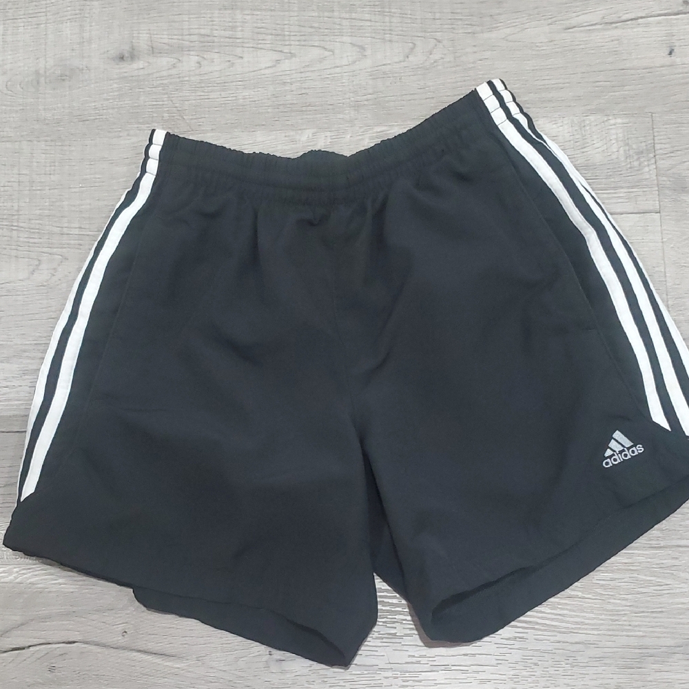 Adidas Black Athletic Shorts with White Stripes